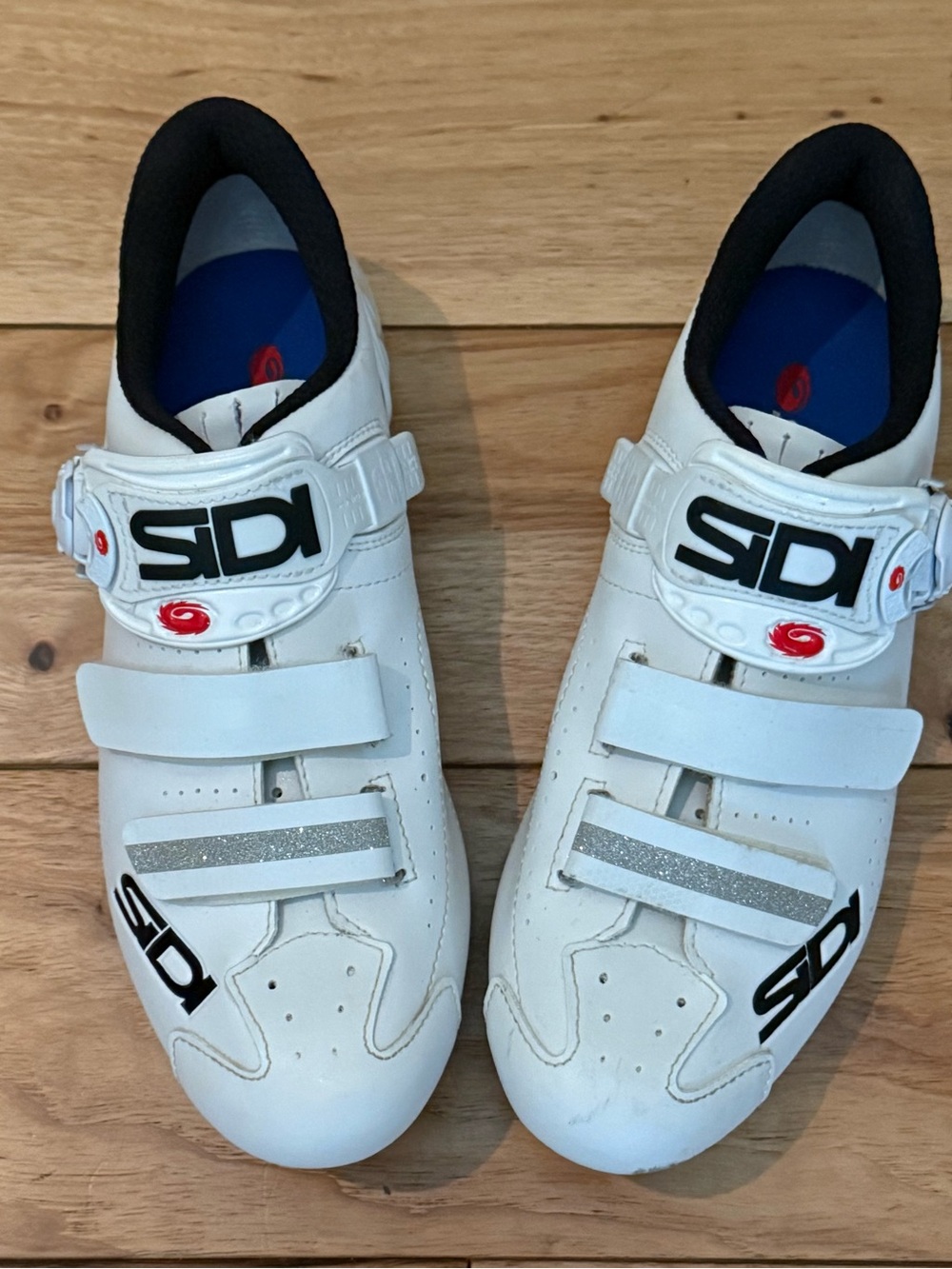 Womens White Cycling Shoes with Reflective Straps